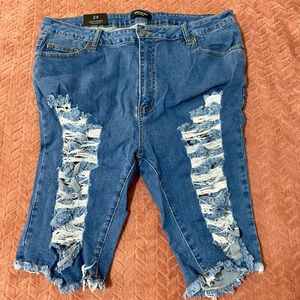 Distressed and Ripped Bermuda Jean Shorts